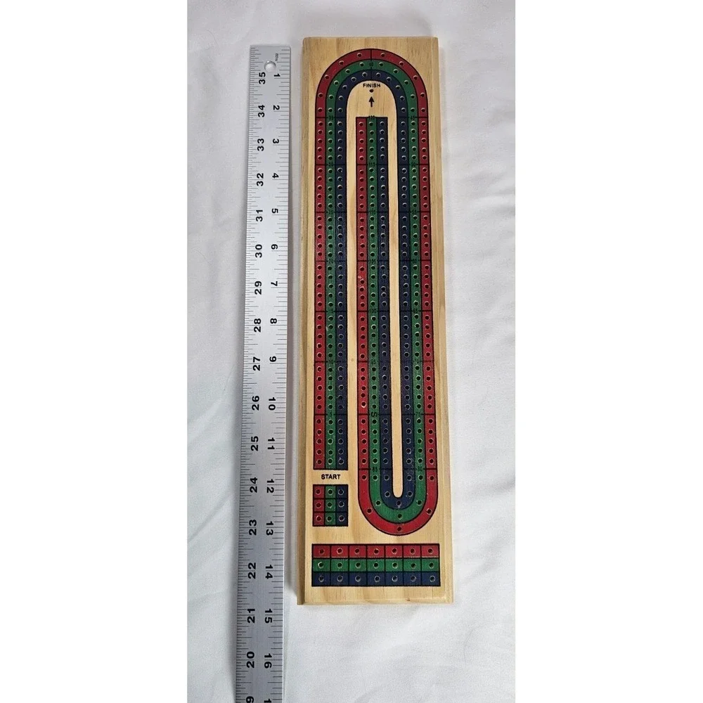 Wood Cribbage Board 3-Track Continuous 120 Point w/‎ Metal Pegs Travel Game